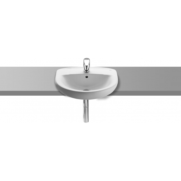 Roca Victoria A32739E000 半掛面盆：圓形設計、3個龍頭孔配置、建議用於公共空間